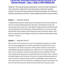 Scientists doing Science Lecture 3, Dr Denise Russell - Tape 1 Side A - Transcript