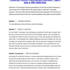 Horner, Frank Benson Interview - Tape 2 Side A - Transcript