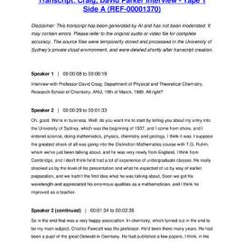 Craig, David Parker Interview - Tape 1 Side A - Transcript