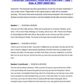 Jamieson, Hilda Beryl Interview - Tape 1 Side A - Transcript