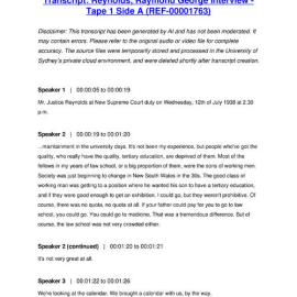 Reynolds, Raymond George Interview - Tape 1 Side A - Transcript