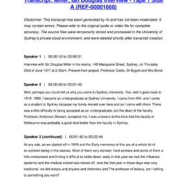 Miller, Ian Douglas Interview - Tape 1 Side A - Transcript