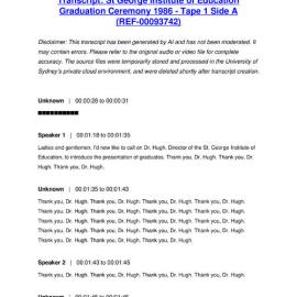 St George Institute of Education Graduation Ceremony 1986 - Tape 1 Side A - Transcript