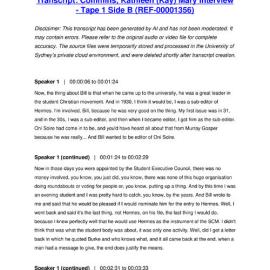 Commins, Kathleen (Kay) Mary Interview - Tape 1 Side B - Transcript