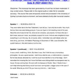 Rennie, Harry Maynard Interview - Tape 1 Side B - Transcript