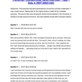 Clunies-Ross, Janet Interview - Tape 1 Side A - Transcript