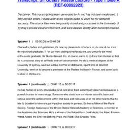 Sir Gustav Nossal Lecture - Tape 1 Side A - Transcript