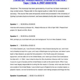 Watson-Munro, Charles N Interview - Tape 1 Side A - Transcript