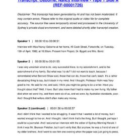 Osborne, Nancy Interview - Tape 1 Side A - Transcript