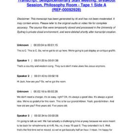 Sesquicentenary Staff Meeting: Breakout Session, Philosophy Room - Tape 1 Side A - Transcript