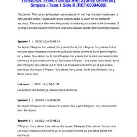 French Songs with Sydney University Singers - Tape 1 Side B - Transcript