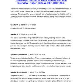 Cornforth, John Warcup and Rita Interview - Tape 1 Side A - Transcript