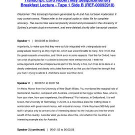 Lord Robert May Sesquicentenary Breakfast Lecture - Tape 1 Side B - Transcript