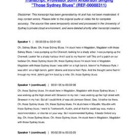 Professor John Anderson Singing "Those Sydney Blues" - Transcript