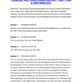 Barr, Dulcie Stella Interview - Tape 1 Side A - Transcript