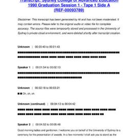 Sydney College of Advanced Education 1990 Graduation Session 1 - Tape 1 Side A - Transcript