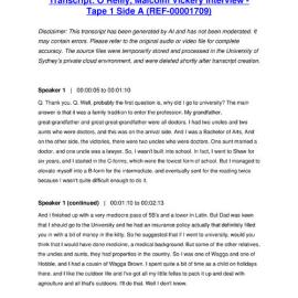 O’Reilly, Malcolm Vickery Interview - Tape 1 Side A - Transcript