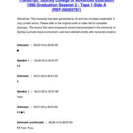 Sydney College of Advanced Education 1990 Graduation Session 2 - Tape 1 Side A - Transcript