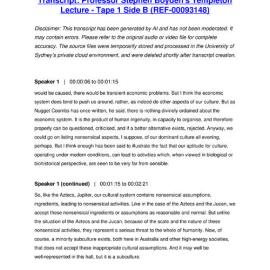 Professor Stephen Boyden's Templeton Lecture - Tape 1 Side B - Transcript