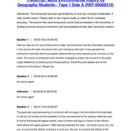 Mock Environmental Inquiry by Geography Students - Tape 1 Side A - Transcript