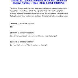 Sydney College of Advanced Education Musical Number - Tape 1 Side A - Transcript