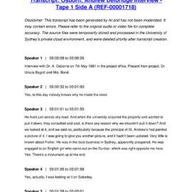 Osborn, Andrew Delbridge Interview - Tape 1 Side A - Transcript