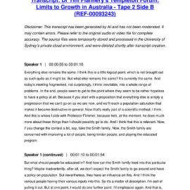 Dr Tim Flannery's Templeton Forum: Limits to Growth in Australia - Tape 2 Side B - Transcript