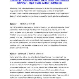 Australia's Next Three Years Convocation Seminar - Tape 1 Side A - Transcript