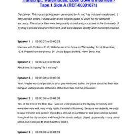 Waterhouse, Eben Gowrie Interview - Tape 1 Side A - Transcript