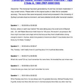 Deane, William Houison Interview - Tape 2 Side A, 1980 - Transcript