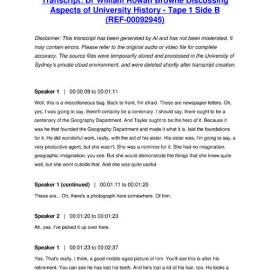 Dr William Rowan Browne Discussing Aspects of University History - Tape 1 Side B - Transcript