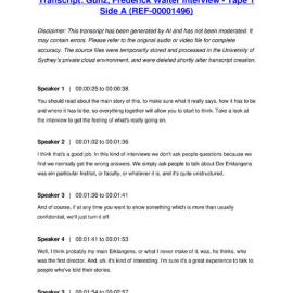 Gunz, Frederick Walter Interview - Tape 1 Side A - Transcript