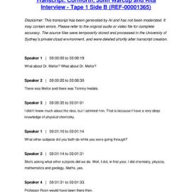 Cornforth, John Warcup and Rita Interview - Tape 1 Side B - Transcript