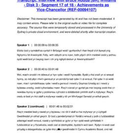 Interview with Bruce Rodda (BR) Williams - Disk 3 - Segment 17 of 18 - Achievements as Vice-Chancellor - Transcript