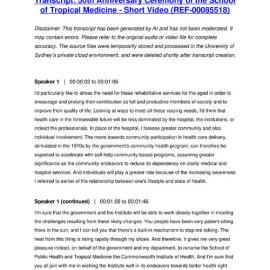 50th Anniversary Ceremony of the School of Tropical Medicine - Short Video - Transcript