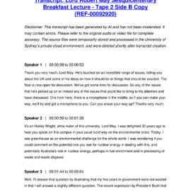 Lord Robert May Sesquicentenary Breakfast Lecture - Tape 2 Side B Copy - Transcript