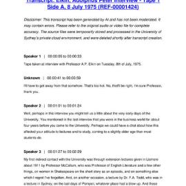 Elkin, Adolphus Peter Interview - Tape 1 Side A, 8 July 1975 - Transcript