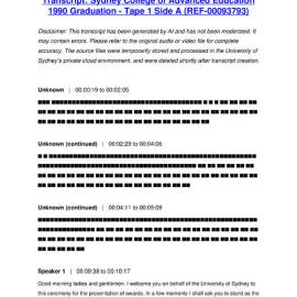 Sydney College of Advanced Education 1990 Graduation - Tape 1 Side A - Transcript