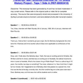 Marr Grounds Interview for Tin Sheds History Project - Tape 1 Side A - Transcript