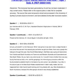 Flynn, Daniel Mannix Interview - Tape 1 Side A - Transcript