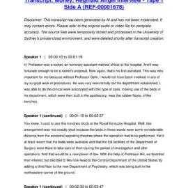 Money, Reginald Angel Interview - Tape 1 Side A - Transcript