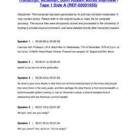 McMillan, John Rusten Alfred Interview - Tape 1 Side A - Transcript