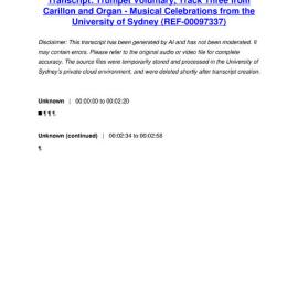 Trumpet Voluntary, Track Three from Carillon and Organ - Musical Celebrations from the University of Sydney - Transcript