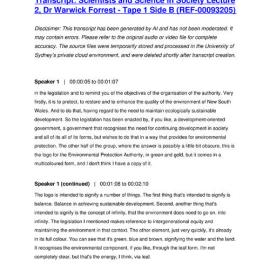 Scientists and Science in Society Lecture 2, Dr Warwick Forrest - Tape 1 Side B - Transcript