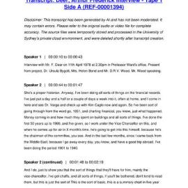 Deer, Arthur Frederick Interview - Tape 1 Side A - Transcript