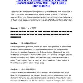 St George Institute of Education Graduation Ceremony 1986 - Tape 1 Side B - Transcript