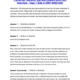 Barwick, Garfield Edward John (Sir) Interview - Tape 1 Side A - Transcript