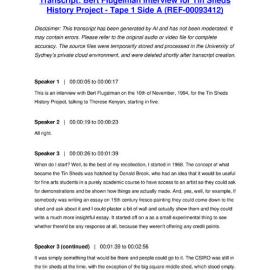 Bert Flugelman Interview for Tin Sheds History Project - Tape 1 Side A - Transcript