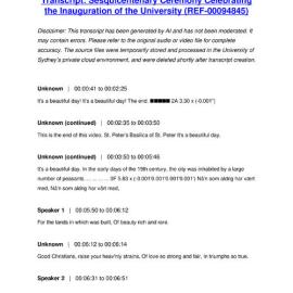 Sesquicentenary Ceremony Celebrating the Inauguration of the University - Transcript