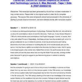 Centre for Human Aspects of Science and Technology Lecture 2, Max Bennett - Tape 1 Side A - Transcript